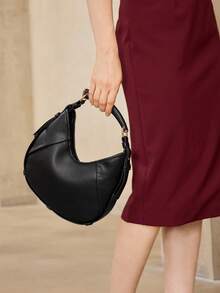 MOTF WOMEN'S FASHION BLACK HANDBAG, EXQUISITE STYLING PORTABLE, MINIMALIST AND VERSATILE SOFT CRESCENT BAG, FOR DAILY, COMMUTING, SHOPPING - Black - View 8