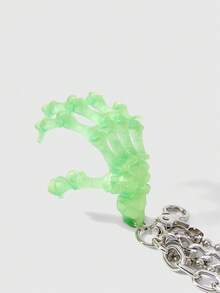 ROMWE Grunge Punk 1Pc Mint Green Flower Chain Pendant, Fresh Girly Multi-Layer Silver Chain Green Flower Skull Hand Bone Chain Pendant - Multicolor - View 5