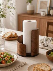 1PC Standard Size Modern Wooden Freestanding Non Slip Waterproof Rustproof Durable Scratch Resistant Easy Clean Space Saving Natural Wood Color Farmhouse Style Vertical Kitchen Countertop Paper Towel Holder Stand Rack For Dining Table Coffee Bar - Brown - View 5