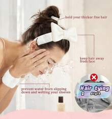 3 Packs Face-Washing Hair Bands And Soft Wrist Strap Clips - White - View 1