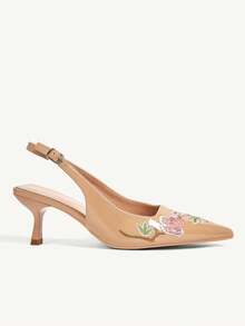 CUCCOO CHICEST Spring/Summer New Design Pointed Toe Floral Wine Glass Heel Mid-Heel Romantic New Chinese Style High Heel Pumps Dress Shoes Fall Shoes - Pearlescent nude - View 3