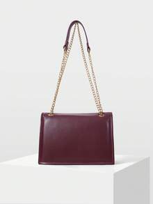 MOTF WOMEN'S FASHION BURGUNDY SHOULDER BAG, EXQUISITE CHAIN, CLASSIC VERSATILE FLIP SMALL SQUARE BAG, SUITABLE FOR DAILY, COMMUTING, SHOPPING, TRAVEL - Burgundy - View 4
