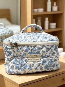 1 Piece Bow Large Capacity Portable Cosmetic Bag Simple Style Multifunctional Cosmetic Bag Cosmetic Storage Bag Travel Cosmetic Bag Beauty Makeup Tools Storage Bag Cosmetic Bag Women's Gift Travel Essentials - Blue - View 14