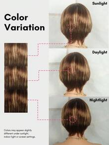 BreezeEase Short Pixie Cut Human Hair Wig Mix Brown Highlight Side Bang Bob Wig Short Straight Style Daily Party Wear Glueless Wig For Women Easy Wear Beginner Friendly - SP4/27 - View 9