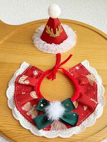 PETSIN 1SET Cute Christmas Pet Accessory Set, Christmas Hat, Bib & Cross‑Year Scarf In Red & Green For Cats & Dogs - Multicolor - View 8