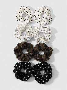 ROMWE Anime 4Pcs Fashionable Retro Versatile Multi-Color Love Polka Dot Large Intestine Ring Ponytail Ring, Combination Set, Daily Wear By Sisters - Multicolor-65 - View 14