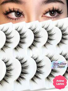 5 Pairs Doll Like Natural False Lashes Transparent Stem Cartoon Fairy Style Cosplay Reusable Must Have Beauty Accessory - Multicolor - View 1