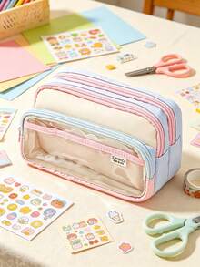 1 Large Capacity Pencil Case, Multifunctional Color Blocking Design, Suitable For Aesthetic Desktop Accessories Used By Students During The Back To School Season - multicolor - View 3