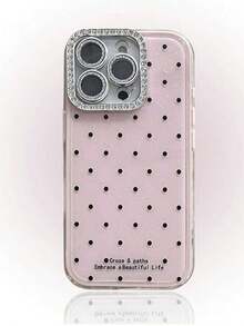1PC Cute Pink Polka Dot Fashion Phone Cases 1pc Cute INS Style Polka Dot Rhinestone Camera Flash Phone Case Compatible With IPhone 17 Pro 16 Plus 12 15 11 Pro Max 13 14 Plus 17 Pro Max 16 Pro Max 16 Pro Shock-Absorbing 2-In-1 Phone Case Suitable For Family Friends And Couples Spring Gift Birthday Party - Baby Pink - View 3