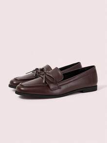 CUCCOO DOLLMOD Women's Casual Versatile Flat Loafers For Daily Commute Spring Shoes - Dark brown butterfly pu- square head - View 2