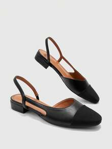 CUCCOO BIZCHIC Women's Spring, Autumn And Summer Square Toe Color Matching Rear Strap Flat Shoes, Low Square Heel Simple Commuting Daily Black Fall Shoes - Black - View 7