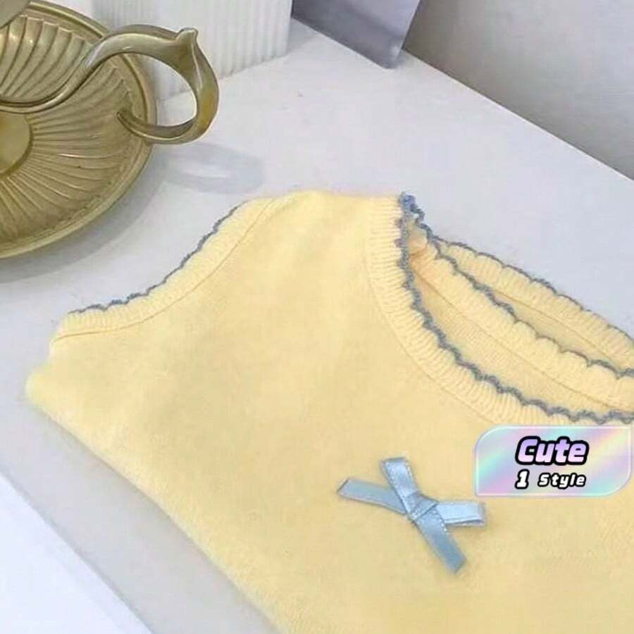 1pc Yellow Pet Vest Shirt, Cute Macaron Sleeveless Top, Solid Color, Soft & Breathable, Suitable For Teddy, Pomeranian, Bichon Frise, Small Dogs & Cats, Spring/Summer - Yellow - View 1