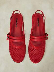 Styleloop 女款戶外圓頭平底布鞋，簡約透氣布料，雙扣帶設計，適合日常度假 - 玫瑰紅 - 查看 2