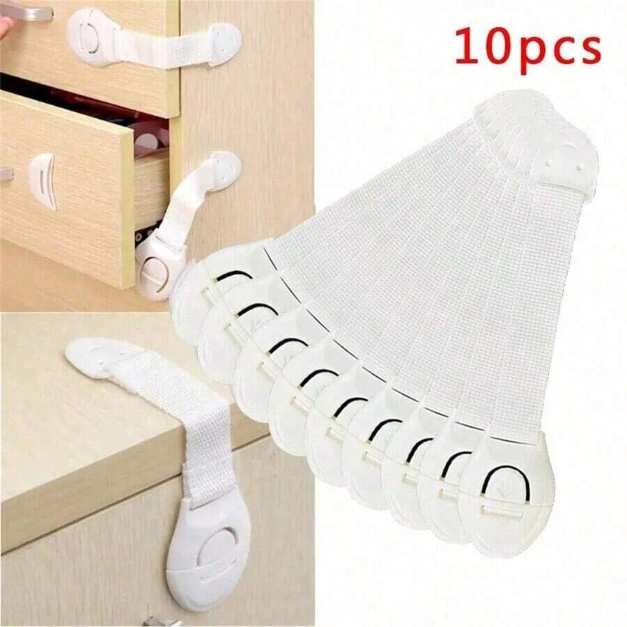 SHEIN 10 Webbing Children's Safety Lock ABS Baby Anti-Opening Drawer Lock, Non-Punching Paste Cabinet Refrigerator Protective Lock - Multicolor - View 1