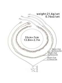 ROMWE Goth 4pcs/set Fashionable Punk Style Star Pendant Necklace - Silver - View 5