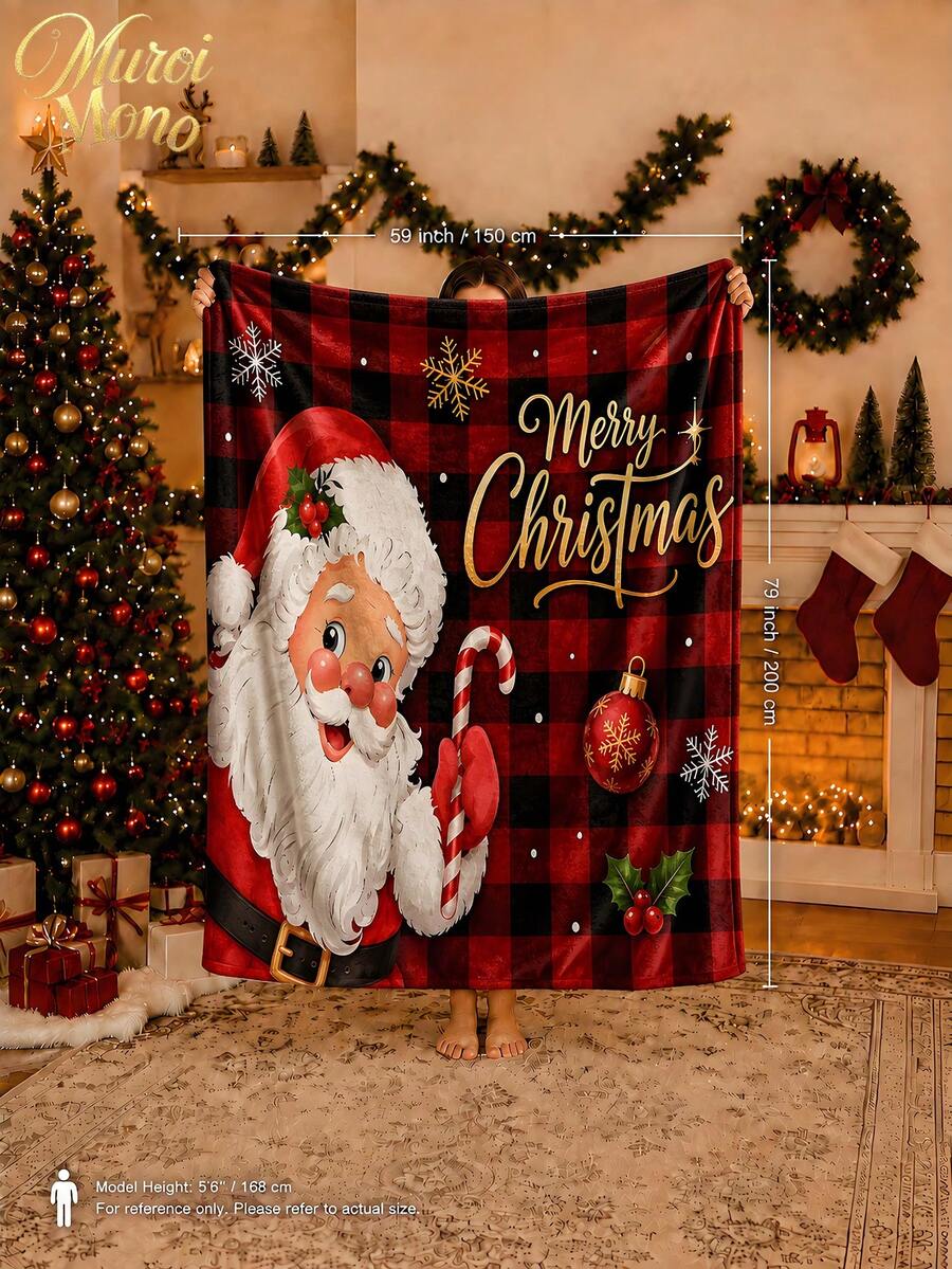 Muroi Mono 1pc Christmas Pattern Blanket, Made Of Flannel Material, Is Soft And Comfortable. It Is Suitable For Beds, Living Rooms And Sofas. It Is Suitable For All Seasons And Is An Excellent Choice For Daily Decorations, Home Decorations And Christmas Gifts. - Christmas - View 1
