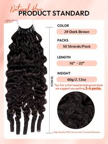 Boho Braids Brumese Curly 60g 50 Strands Human Crochet Hair For Women 14-22 Inch Burmese Curly Bundles 100% Remy Human Hair Pre-Separated Invisible Miracle Knots Feather Crochet Human Hair Boho Extensions Dark Brown 2# - S2 - View 6