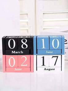 1Pc Wooden Perpetual Calendar - Elegant Wooden Block Calendar With Daily Date Display, Suitable For Office, Study, Shop, Bar, Home And School Desk Decor,Christmas - Multicolor - View 2