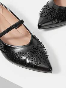 Mnmlis Black Sequined Pointed With Mary Jane Shoes - Black 9 - View 3