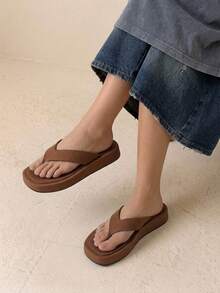 HighSole Spring And Summer New Wide Version Design Open Toe Thick Bottom Heightening Minimalist Sandals - Denim Brown - View 4