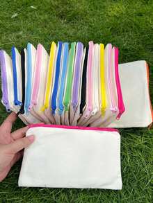 50 Pcs Blank Canvas Cosmetic Bags, 21*12cm Multi‑Color Zipper Pouches. Great For DIY Painting & Custom Printing. Usable As Pencil Cases, Candy Holders And Gift Giveaway Bags, Ideal For Small‑Batch Customization & Daily Multi‑Purpose Storage. - Multicolor - View 4