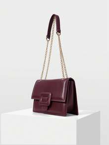 MOTF WOMEN'S FASHION BURGUNDY SHOULDER BAG, EXQUISITE CHAIN, CLASSIC VERSATILE FLIP SMALL SQUARE BAG, SUITABLE FOR DAILY, COMMUTING, SHOPPING, TRAVEL - Burgundy - View 2