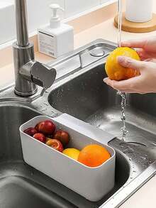 1pc Kitchen Sink Drain Basket, Sink Hanger,Multi-Functional Card Slot Kitchen Sink Strainer, Food And Vegetable Wash And Drain Basket Christmas For Holiday Gift Giving, Kitchen - Grey - View 4