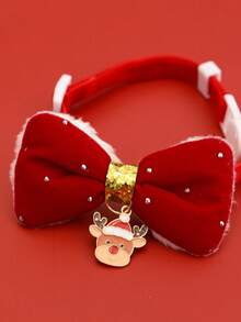 PETSIN 1PC Christmas Cartoon Pet Collar, Silent Plush Bowknot Necklace, Cute Red Decor Accessory For Cats & Dogs - Multicolor - View 9