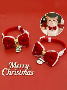 PETSIN 1PC Christmas Cartoon Pet Collar, Silent Plush Bowknot Necklace, Cute Red Decor Accessory For Cats & Dogs - Multicolor - View 5