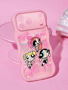 THE POWERPUFF GIRLS X SHEIN 粉色多圖可愛小女警波浪紋二合一時尚手機殼 - 彩色 - 查看 2