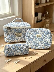 1 Piece Bow Large Capacity Portable Cosmetic Bag Simple Style Multifunctional Cosmetic Bag Cosmetic Storage Bag Travel Cosmetic Bag Beauty Makeup Tools Storage Bag Cosmetic Bag Women's Gift Travel Essentials - Blue - View 5