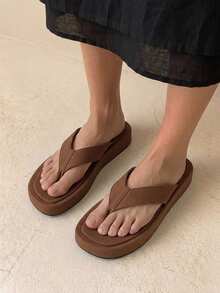 HighSole Spring And Summer New Wide Version Design Open Toe Thick Bottom Heightening Minimalist Sandals - Denim Brown - View 5