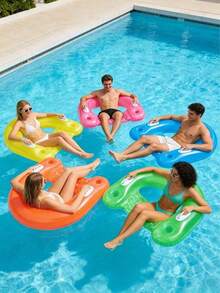 1pc Inflatable Water Sofa, Solid Color Minimalist Style, With Cup Holder And Handle Design, Suitable For Water, Swimming Pool, And Beach Theme Parties, Can Be Used As Water Leisure Seat - Multicolor - View 2