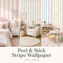 1 Roll Watercolor Stripe Peel & Stick Wallpaper, Removable PVC Wall Decor For Kids Bedroom, Nursery & Playroom, 3 Patterns, 3 Sizes - Multicolor - View 1