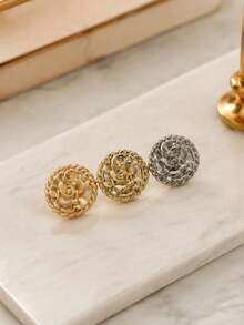 Paket 10 Buah Kancing Logam Bulat Berbentuk Bunga dengan Tepi Berpilin, Pengikat Dekoratif untuk Sweater, Mantel, Pakaian Luar, Jas, dan Aksesoris Jahit Pakaian. - 10pcs - View 8