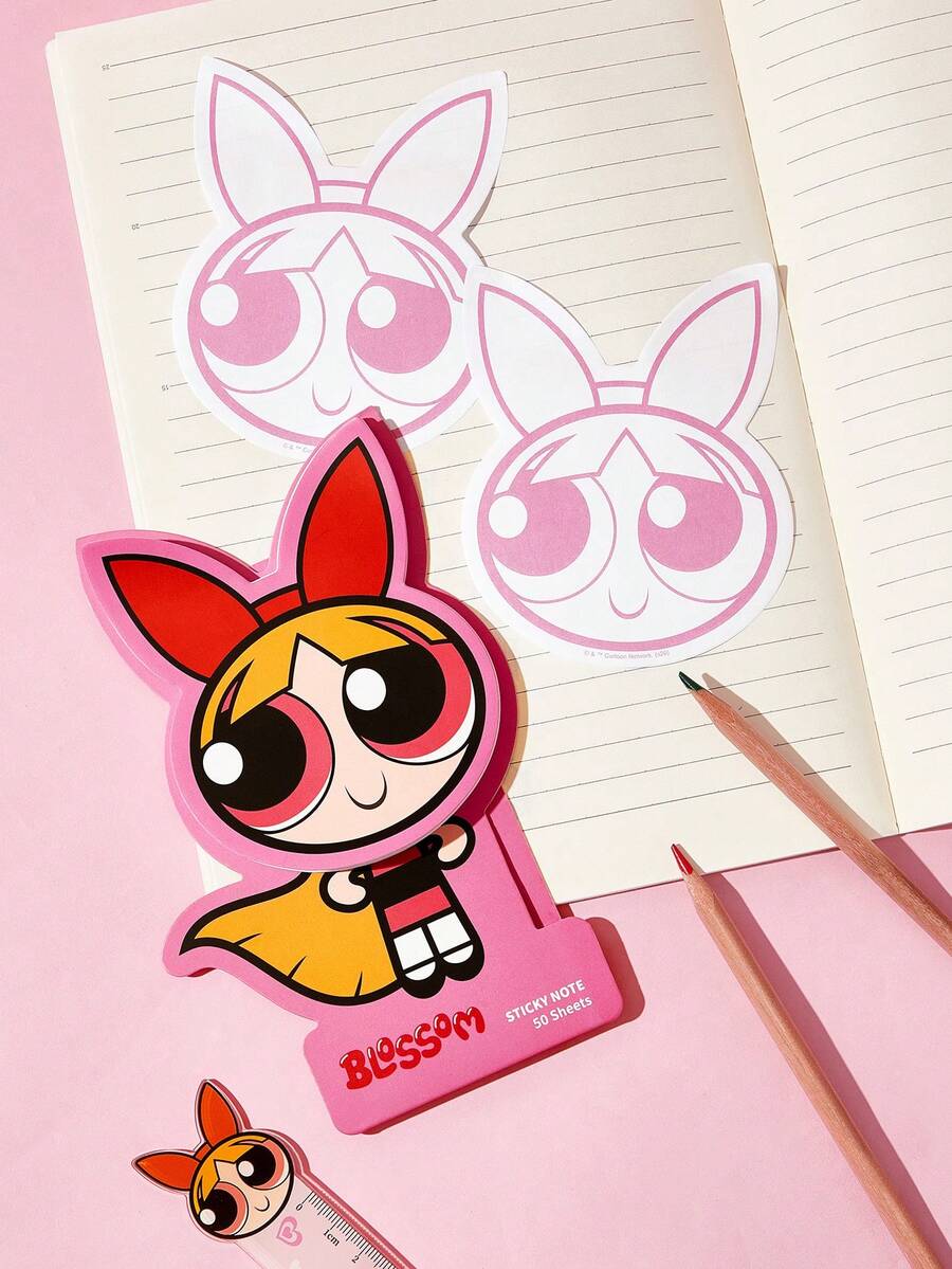THE POWERPUFF GIRLS X SHEIN 50 80g Double Adhesive Sticky Notes For Records, Journals, Reminders And Decorations - Blossom - View 1