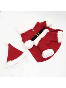 PETSIN 1set Santa Claus Costume, Santa Hat, Cat Winter Clothes, Dog Standing On Two Feet Clothes, Christmas Decorations - Red and White - View 6