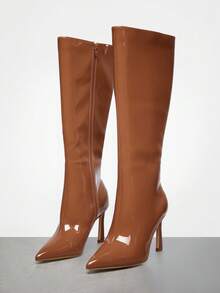 SHUZIA Women's Glamorous Sexy Pointed Toe Mid-Calf Heeled Boots - Mocha Brown - View 6