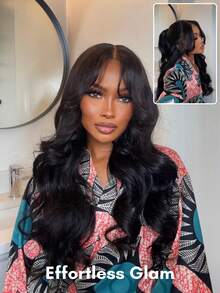 ALL READY WIG 13x4 HD Real Scalp Frontal Wig Pull And Go Drawstring Loose Wave With Face Framing Curtain Bangs Layered Bangs Drawstring Pre Cut Pre Bleached Pre Plucked 100% Human Hair Dye-Friendly Lace Front Wig Beginner Friendly Heat-Friendly - SNatural - View 3