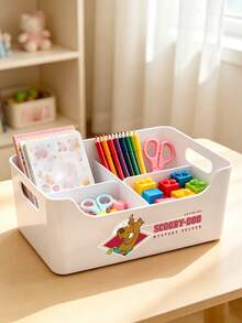 SCOOBY-DOO X SHEIN 1PC Scooby‑Doo Themed Divided Storage Caddy, Multi‑Grid Organizer Bin With Side Handles, Partitioned Desktop Container For Small Accessories, Perfect For Desk, Vanity, Bedroom & Office Storage - White - View 6