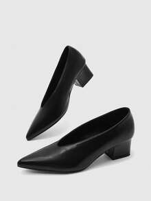 CUCCOO BIZCHIC Pointed Thick-Heeled Women's Shoes, Retro Elegant Shallow Pointed High Heels, Suitable For Business Commuting - Black - View 2