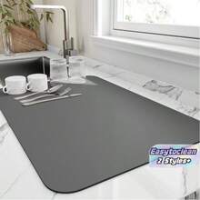 Super Absorbent Kitchen Dish Drying Mat - Heat Resistant, Non-Slip Rubber Backing, Stain-Resistant Countertop Drainer Mat, Suitable For Home And Restaurant Use Kitchen Items Kitchen Accessories Kitchen Tools - dark gray - View 1