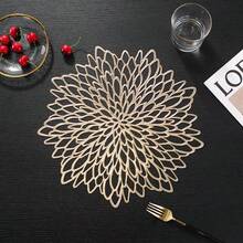 Alas Meja & Tatakan Gelas Emas, Dekorasi Makan PVC Press Laser yang Serasi dan Dapat Dicuci, Alas Meja Anti Selip Berongga untuk Natal, Halloween, Thanksgiving, Pernikahan (10cm untuk Tatakan Gelas, 38cm untuk Alas Meja, Tersedia Berbagai Pilihan Jumlah) - Emas sampanye - View 5