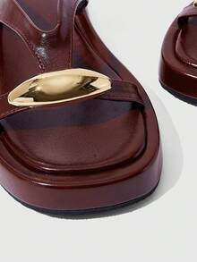 HighSole Ladies Slippers Cross Strap Design Metal Decorative Element Slippers - Burgundy - View 8