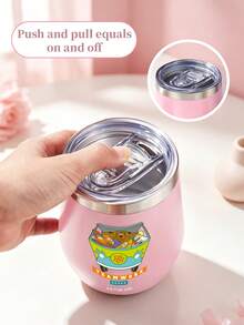 SCOOBY-DOO X SHEIN 1PC Scooby‑Doo Flip‑Top Lid Travel Drink Cup, Eye‑Catching Themed Printed Vessel, Compact Portable Reusable Design, Great For Beverages, Commuting, Road Trips, Camping, Outdoor Adventures And Daily On‑The‑Go Drinks - Pink - View 6