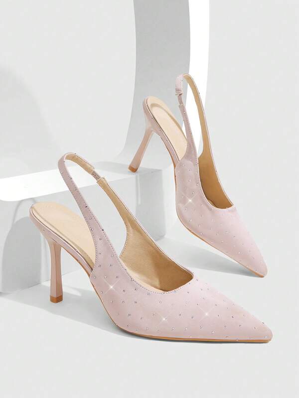 CUCCOO SZL Women's Pointed Stilettos Purple Rhinestone Buckle Strap Women's High Heels Single Shoes Fashion Sexy Simple Party After Dinner Empty Women's Single S