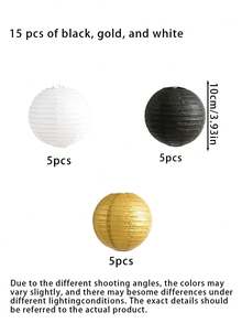 The Paper Lantern Set In Black, Gold, And White Colors Requires No Batteries Or Power Source, Making It Ideal For Decorating Birthdays, New Year's Celebrations, Graduation Ceremonies, And Various Parties - Multicolor - View 8