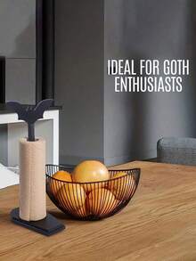 All-In-One Bat-Shaped Tissue Holder, Suitable For Kitchens And Bathrooms, Gothic Home Decor, Tissue Organizer, Countertop Stand, Halloween Gift, Solid Wood Black And White Checkered Pattern, With Non-Slip Base. - Multicolor - View 2