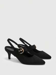 CUCCOO BIZCHIC Pointed Women's Shoes, Buckle Stiletto, Elegant Elegant Commuting Versatile Retro Fashion Solid Color Pointed Women's Shoes Fall Shoes - Black - View 7
