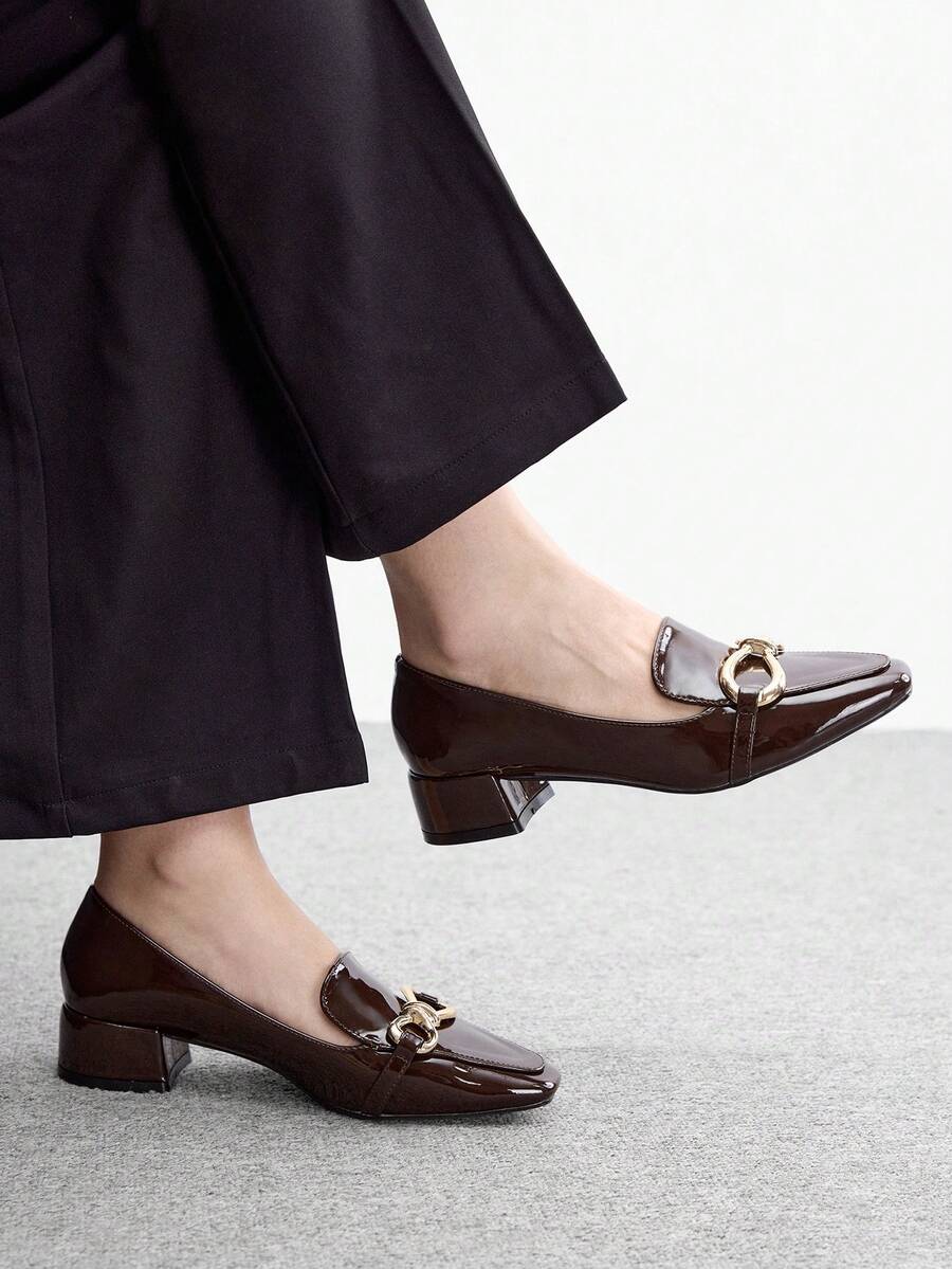 CUCCOO BIZCHIC Ladies Buckle Is Suitable For Daily Wear And Casual Commuting Square Toe High-Heeled Shoes. - Coffee - View 1